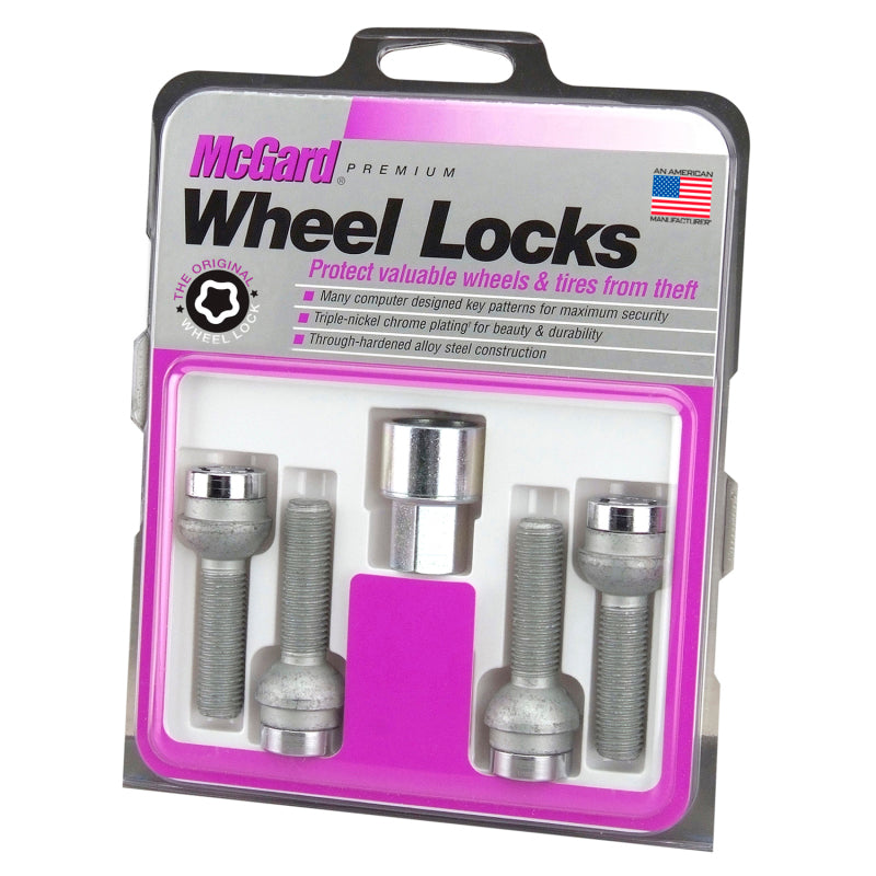 McGard Wheel Lock Bolt Set - 4pk. (Radius Seat) M14X1.5 / 17mm Hex / 26.7mm Shank Length - Chrome 28018