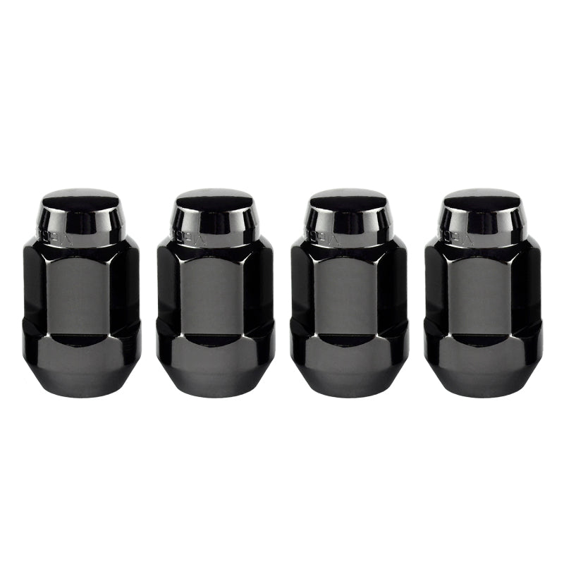 McGard Hex Lug Nut (Cone Seat Bulge Style) M12X1.5 / 3/4 Hex / 1.45in. Length (4-Pack) - Black 64015