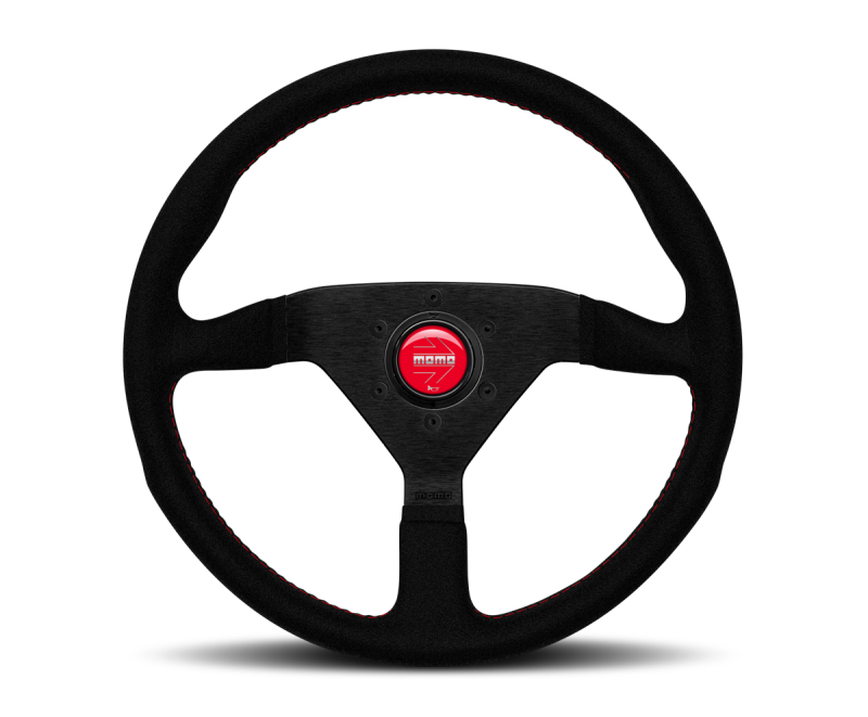 Momo Montecarlo Alcantara Steering Wheel 350 mm - Black/Red Stitch/Black Spokes MCL35AL3B