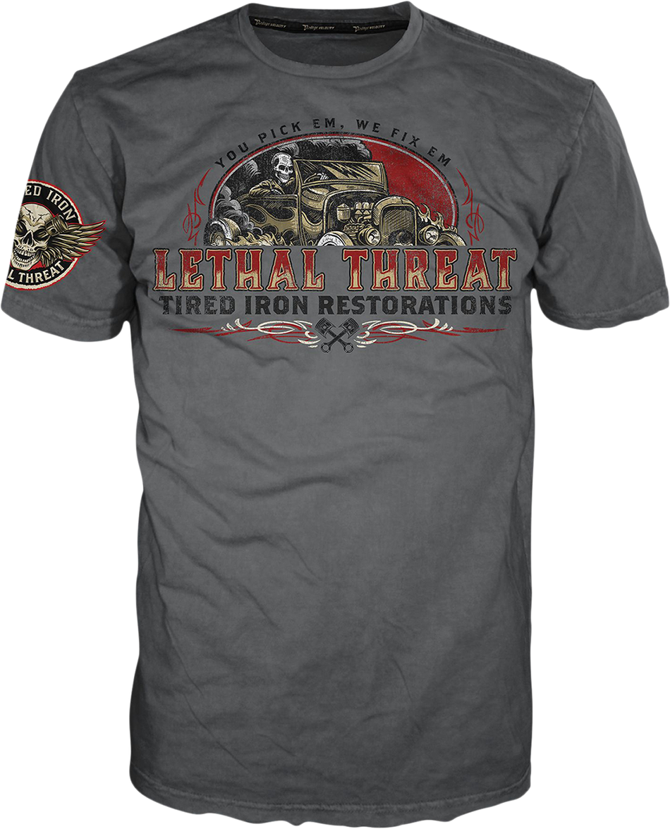 LETHAL THREAT Vintage Velocity Tired Iron Restorations T-Shirt - Gray - Large VV40174L