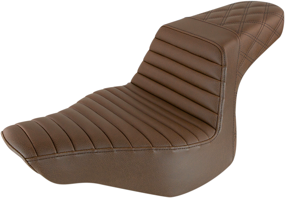 SADDLEMEN Step-Up Seat - Front Tuck-n-Roll/Rear Lattice Stitch - Brown 813-27-176BR
