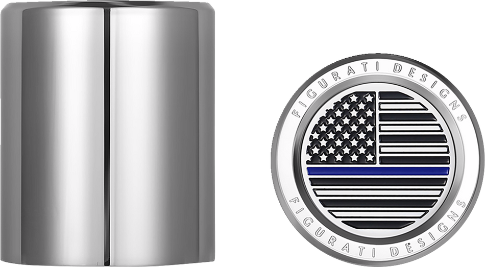 FIGURATI DESIGNS Docking Hardware Covers - American Flag - Blue Line - Short - Stainless Steel FD70-DC-2530-SS