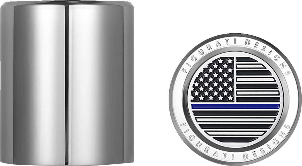 FIGURATI DESIGNS Docking Hardware Covers - American Flag - Blue Line - Short - Stainless Steel FD70-DC-2530-SS