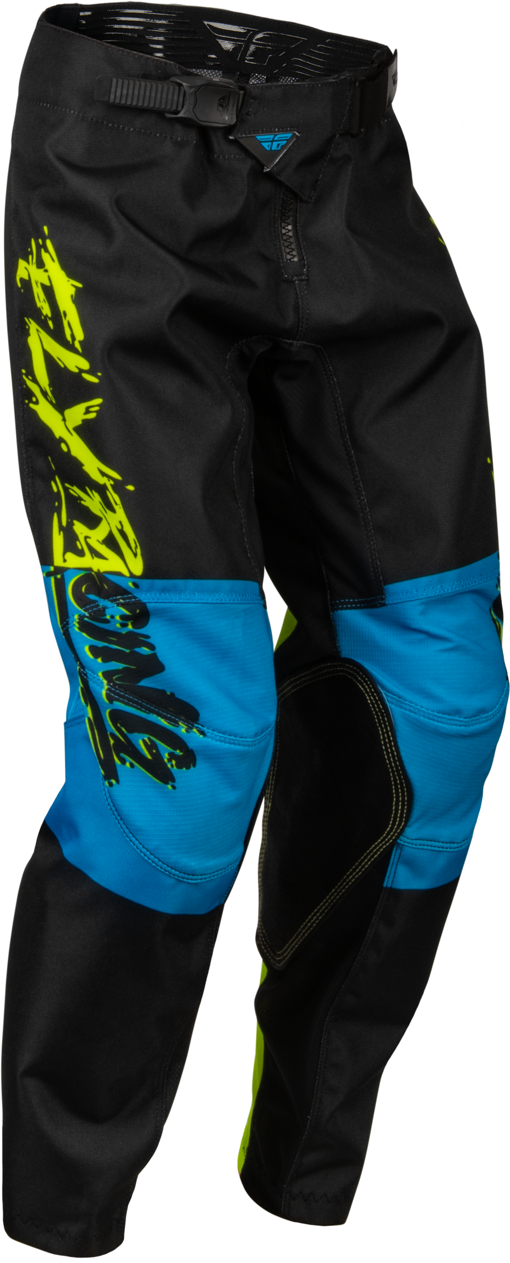 FLY RACING Youth Kinetic Khaos Pants Hi-Vis/Black/Cyan Sz 18 376-43218