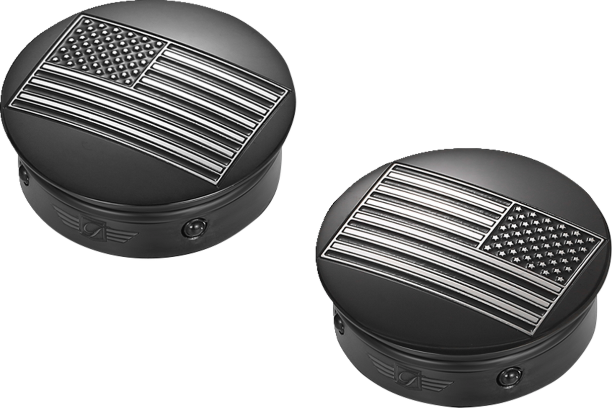 FIGURATI DESIGNS Swing Arm Covers - Black Contrast Cut American Flag - Custom - Reversed - Black FD26R-AF-CC-BK