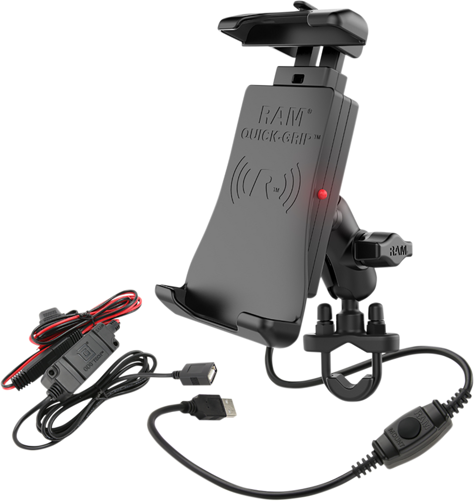 RAM MOUNTS Device Holder - Quick-Grip - Charging - Wireless - Waterproof - Hardwire Charger - U-Bolt RAMB149ZAUN14WV