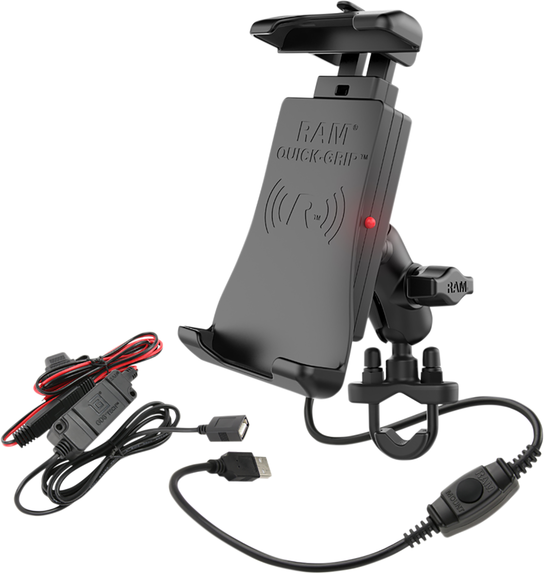 RAM MOUNTS Device Holder - Quick-Grip - Charging - Wireless - Waterproof - Hardwire Charger - U-Bolt RAMB149ZAUN14WV