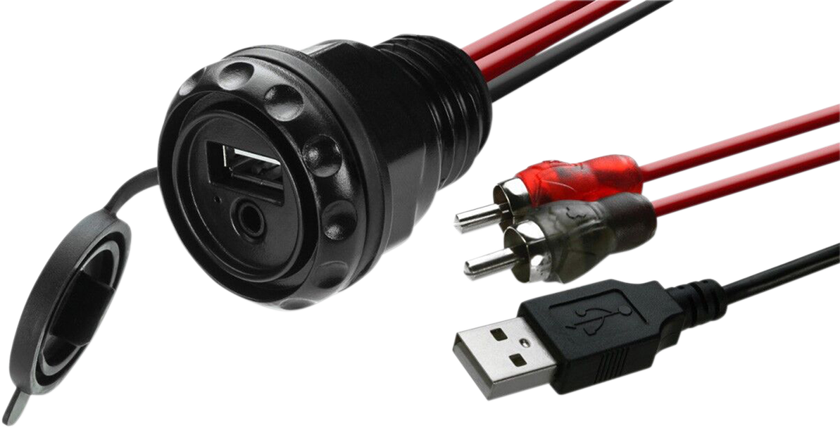 MB QUART Dash-Mounted USB charge port with 3.5 mm Audio Input - Round Port Mount PSAP-2