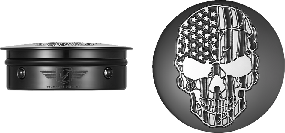 FIGURATI DESIGNS Swing Arm Covers - Contrast Cut - American Flag Skull - Custom - Black FD28-BKSKULL-CC