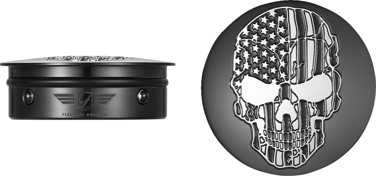 FIGURATI DESIGNS Swing Arm Covers - Contrast Cut - American Flag Skull - Custom - Black FD28-BKSKULL-CC