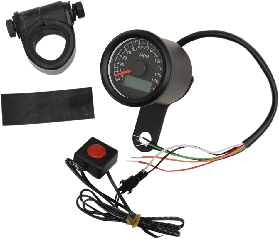 DRAG SPECIALTIES 1.87"MPH Programmable Mini Electronic Speedometer with Odometer/Tripmeter - Matte Black - Black Face 21-6899BNU