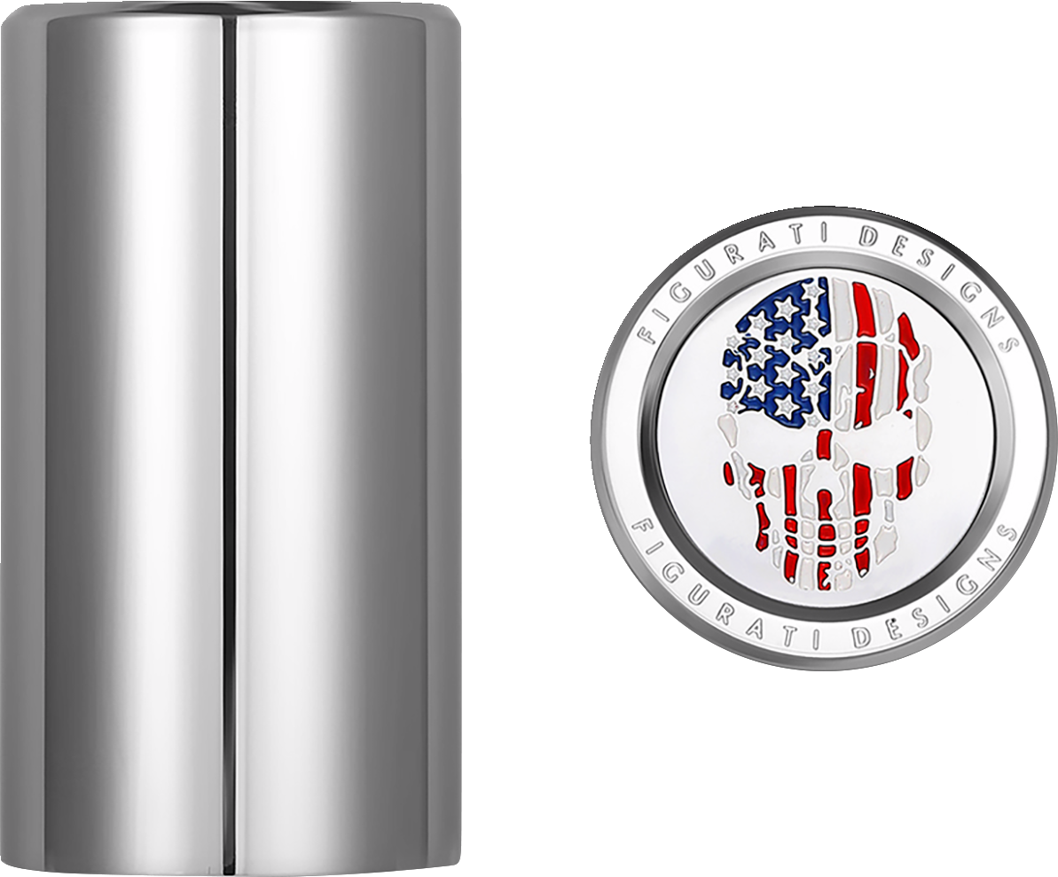 FIGURATI DESIGNS Docking Hardware Covers - Red/White/Blue American Flag Skull - Long - Stainless Steel FD24-DC-2545-SS