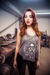 LETHAL THREAT Lockeres Tanktop mit Totenkopf und gekreuzten Knochen für Damen, Grau, XL LA20466XL 