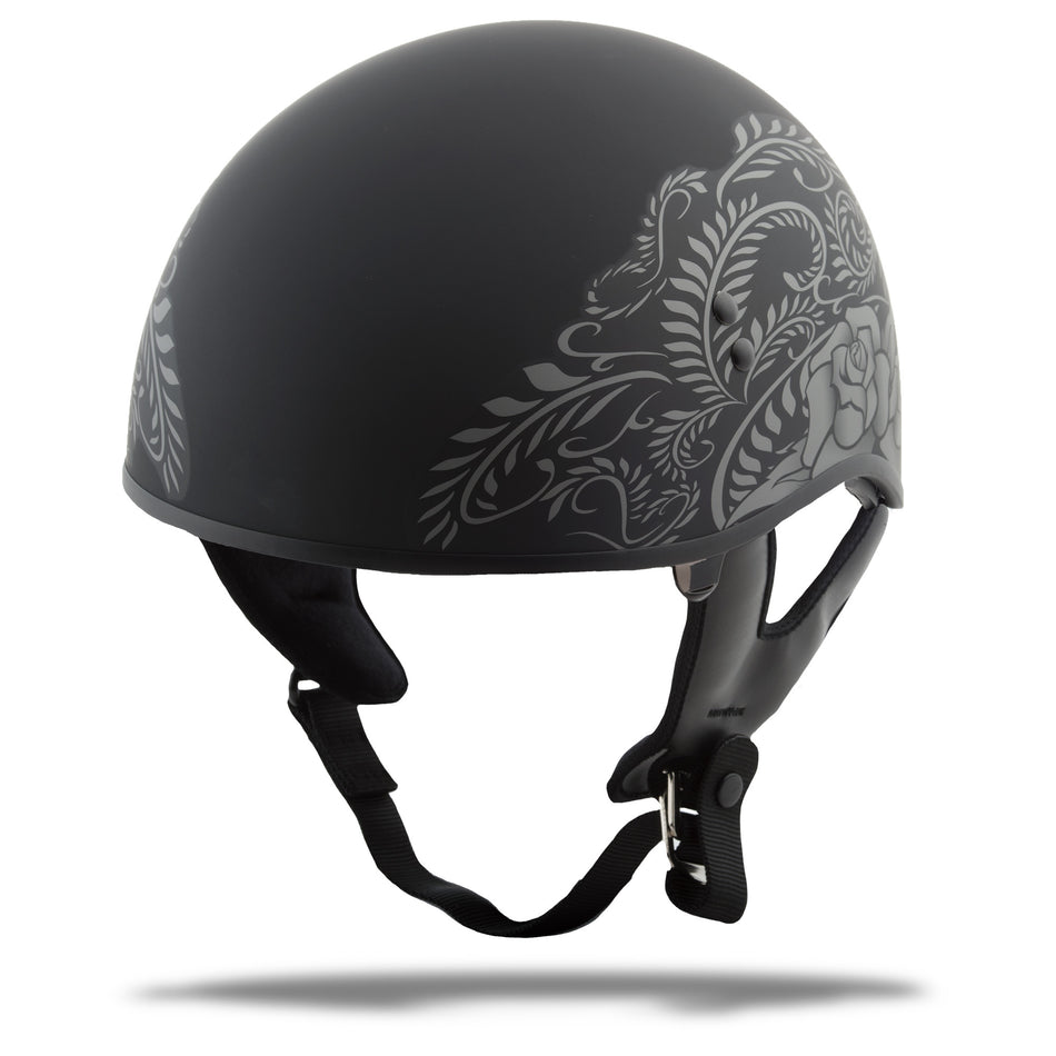 GMAX Hh-65 Half Helmet Rose Naked Matte Black/Silver Md G1651075