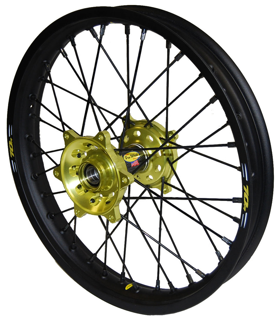 PRO-WHEEL Wheel Rear 2.15x19 Yellow Hub Blk Rim/Blk Spoke/Blk Nipple 24-4508222