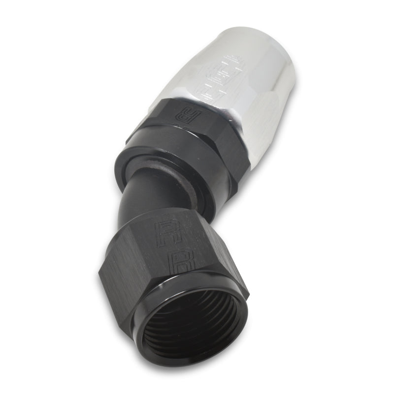 Russell Performance -6 AN Black/Silver 45 Degree Full Flow Hose End 610093