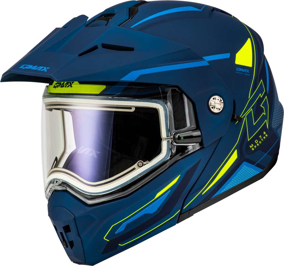 GMAX Md-74s Spectre Snow Helmet W/ Elec Shield Matte Blue/Grn 3x M10742189