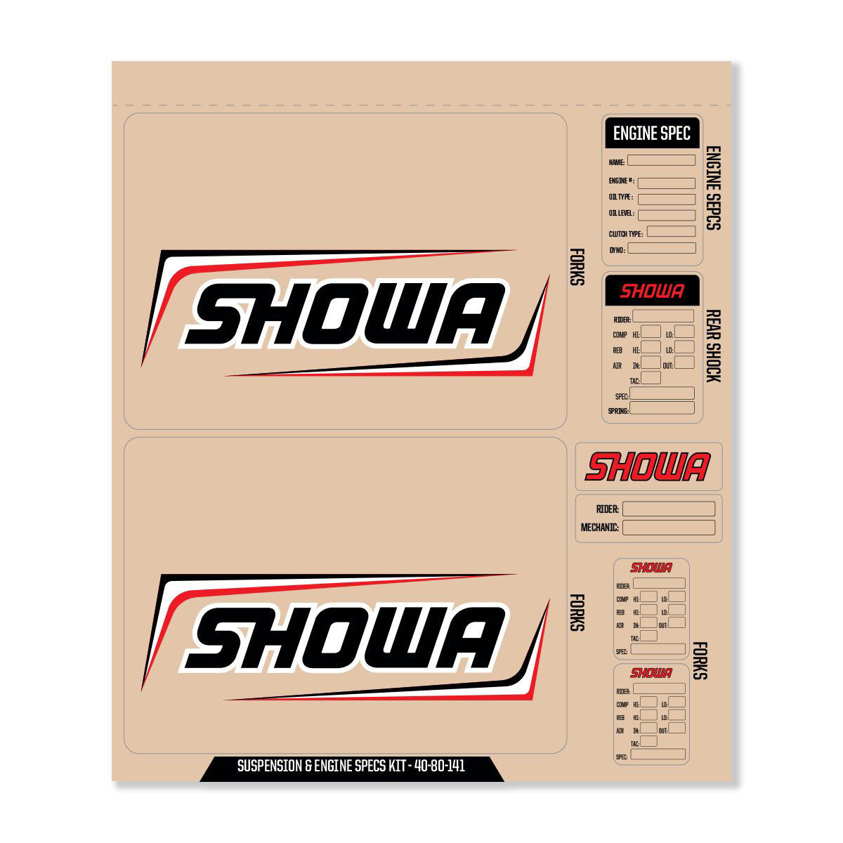 D-COR Showa Decal Kit Blk Showa Fork/Shock/Eng Spec 40-80-141