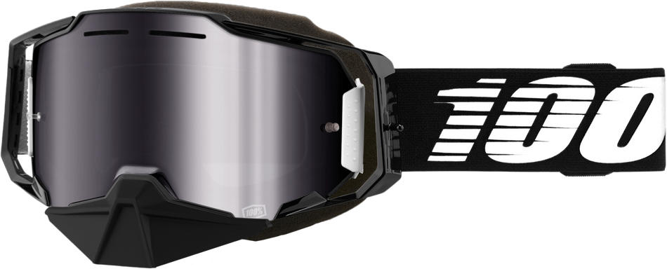 100% Armega Snowmobile Goggle Black Mirror Silver Flash Lens 50008-00001