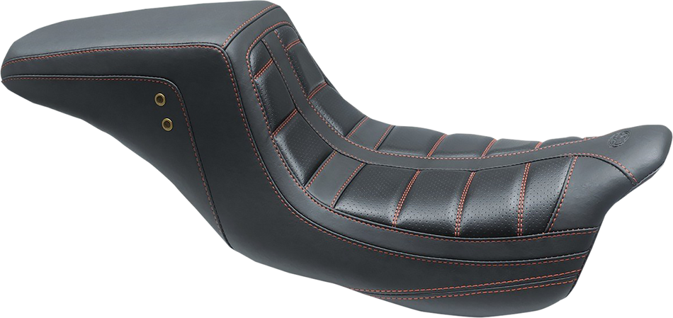 MUSTANG Squareback One-Piece Seat - Tuck and Roll - Black w/ American Beauty Red Stitching 75239AB