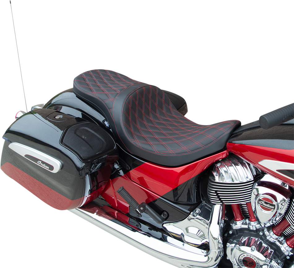 DRAG SPECIALTIES Low Profile Touring Seat - Double Diamond w/ Red Stitching - '14-'22 Indian 0810-2261