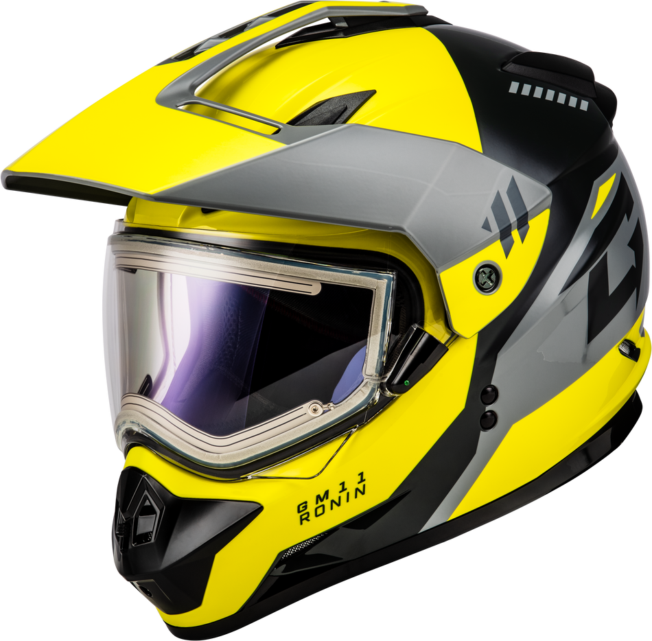 GMAX Gm-11s Ronin Snow Helmet W/ Elec Shld Yellow/Slvr/Grey Md A41151195