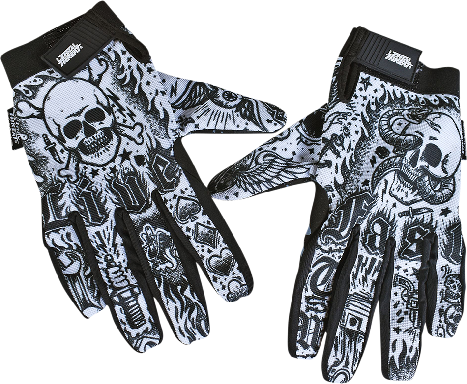 LETHAL THREAT Tattoo Gloves - Black/White - Large GL15017L