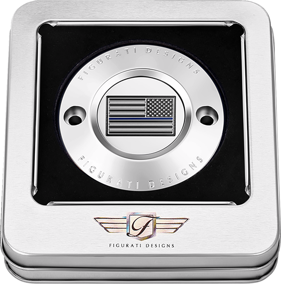 FIGURATI DESIGNS Timing Cover - 2 Hole - American - Blue Line - Stainless Steel FD70-TC-2H-SS