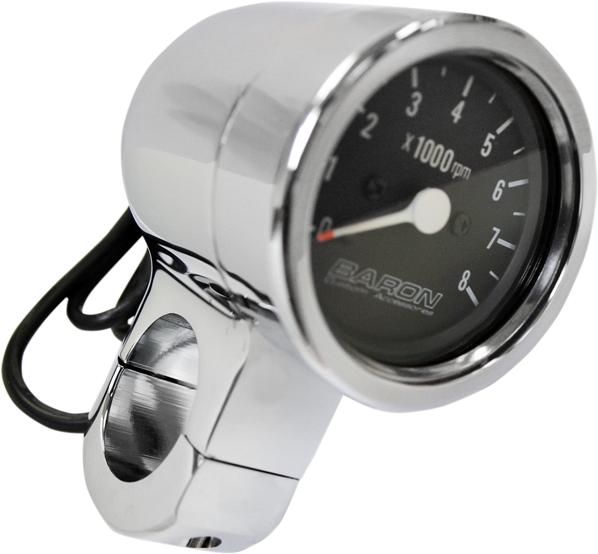 BARON 3" Bullet Electronic Tachometer Fits 1-1/2" Bar - Chrome - Black Face - 3.5" L x 2.875" D BA-7577U