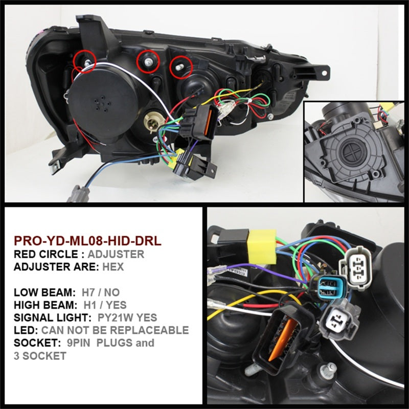 Spyder Mitsubishi Lancer/EVO-10 08-14 Projector Xenon/HID- LED Halo DRL Blk PRO-YD-ML08-HID-DRL-BK 5042231