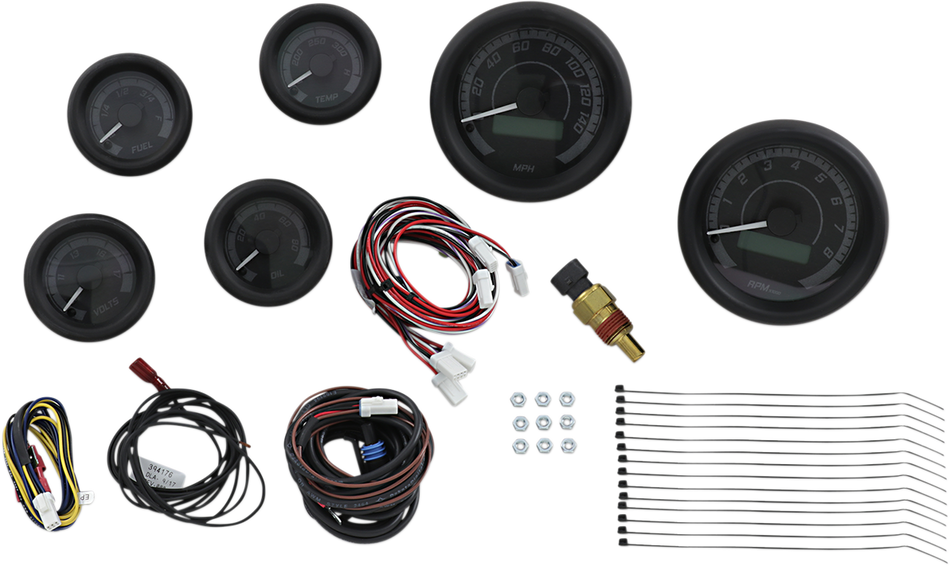DAKOTA DIGITAL MVX-8K Series Analog/Digital 6-Gauge Kit - Black Bezel - Black Face with Gray Background MVX-8604-KG-K