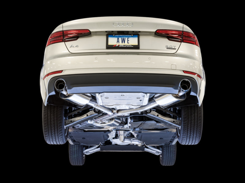 AWE Tuning Audi B9 A4 Touring Edition Exhaust Dual Outlet - Chrome Silver Tips (Includes DP) 3015-32078