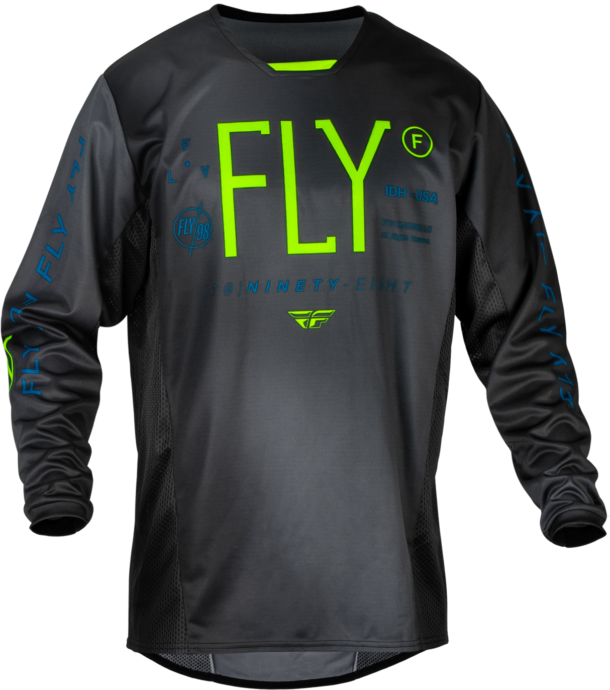 FLY RACING Youth Kinetic Prodigy Jersey Charcoal/Neon Grn/True Blu Ys 377-526YS