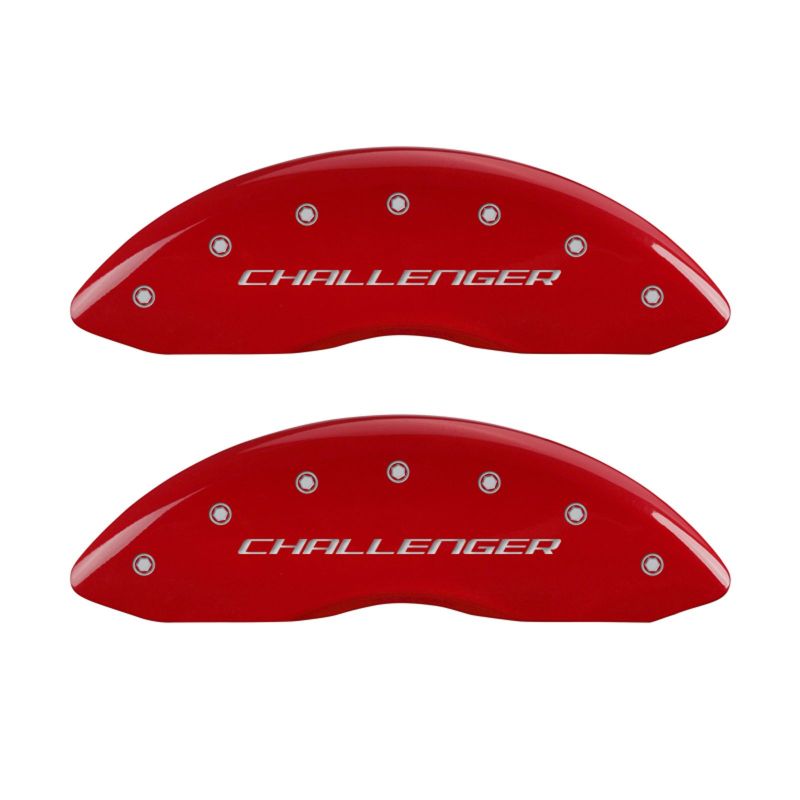 MGP 4 Caliper Covers Engraved Front & Rear Block/Challenger Red finish silver ch 12162SCLBRD