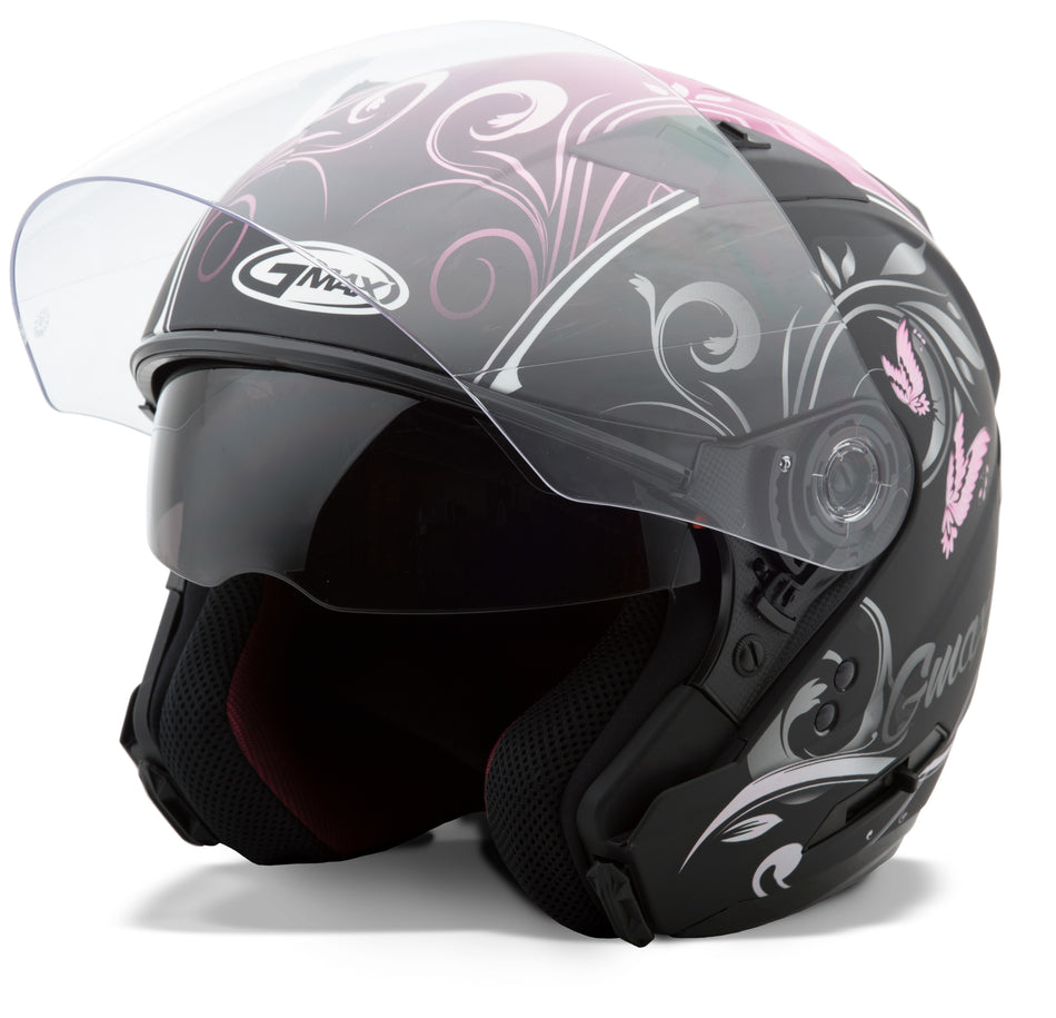 GMAX Of-77 Open-Face Butterflies Helmet Matte Blk/Pink Lg G3772406 TC-14F