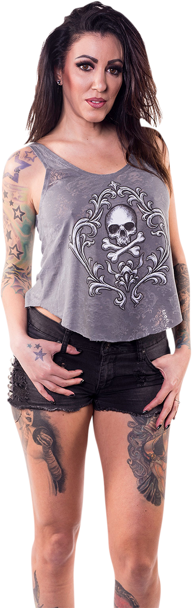 LETHAL THREAT Women's Skull and Crossbones Loose Tank Top - Gray - Large LA20466L