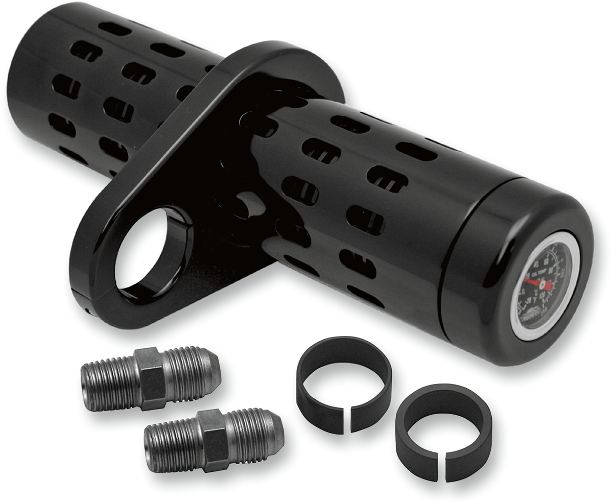 PRO-ONE PERF.MFG. Oil Cooler Kit with Temperature Gauge- Black - 1"- 1-1/4" 201110B