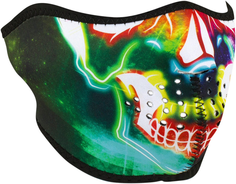 ZAN HEADGEAR Neoprene Half Mask - Neon Electric Skull WNFM098H
