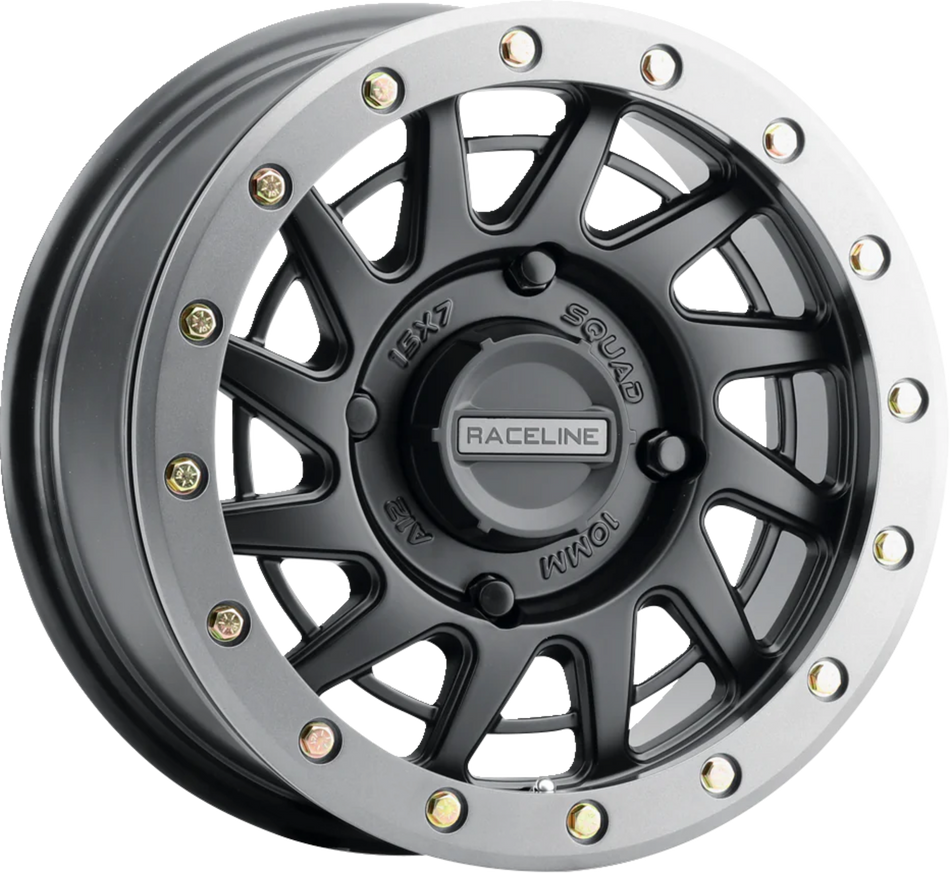 RACELINE WHEELS Wheel - Squad - Front/Rear - Black/with Gun Metal Gray Ring - 15x7 - 4/156 - 5+2 (+10 mm) A12BG-57056+10