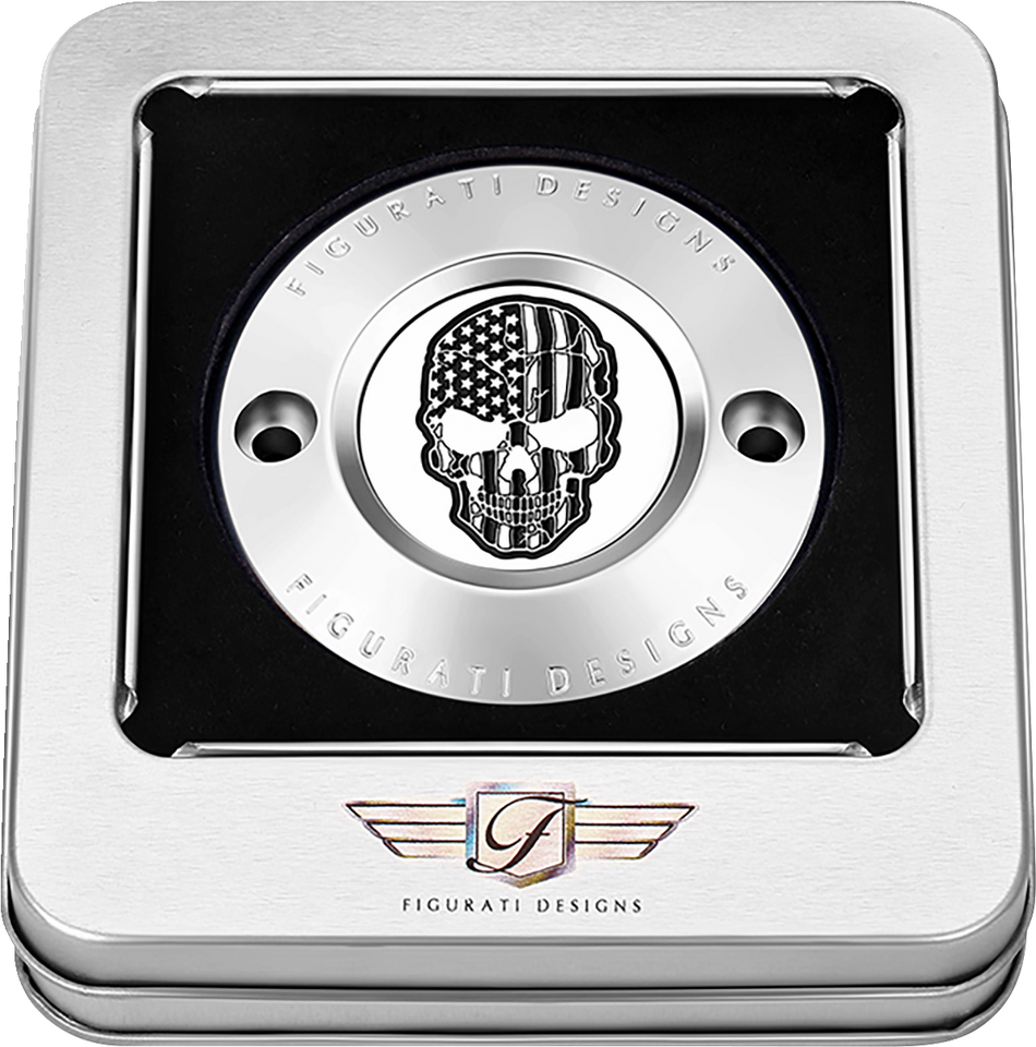 FIGURATI DESIGNS Timing Cover - 2 Hole - Skull - Contrast Cut - Stainless Steel FD27-TC-2H-SS