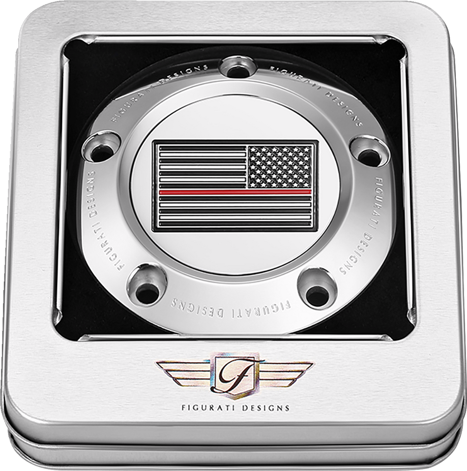 FIGURATI DESIGNS Timing Cover - 5 Hole - American - Red Line - Stainless Steel FD73-TC-5H-SS