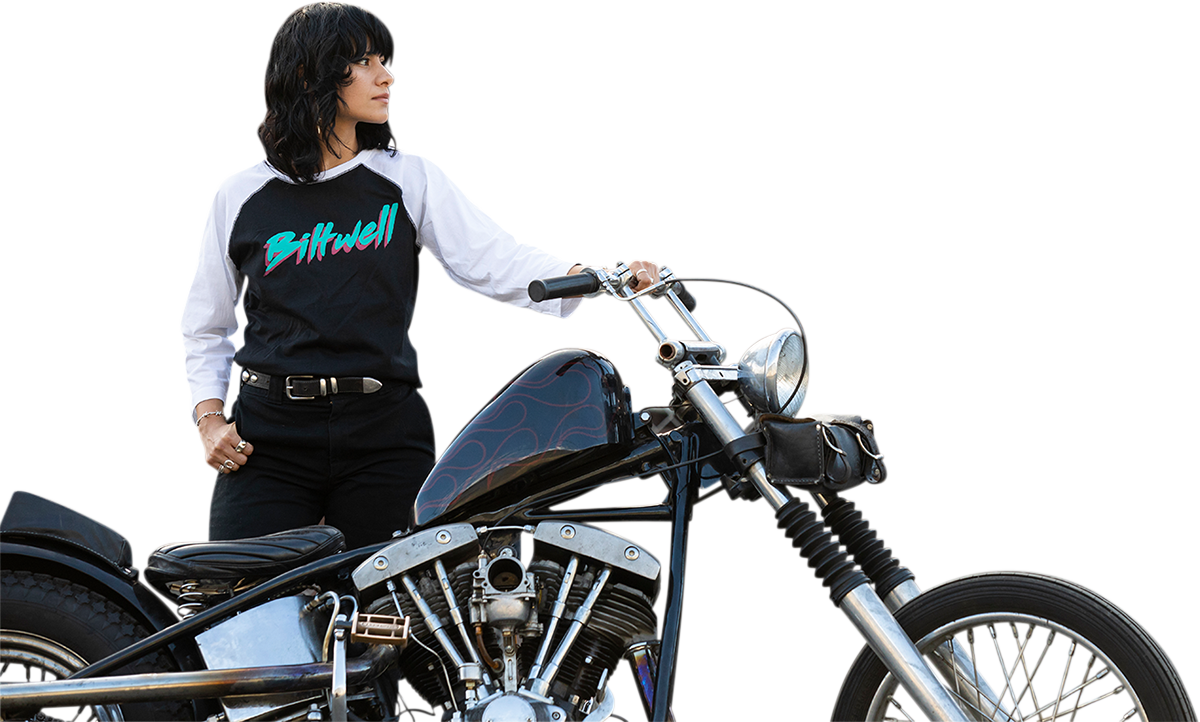 BILTWELL Camiseta raglán 1985 para mujer - Negro/Blanco - Pequeña 8144-060-002 