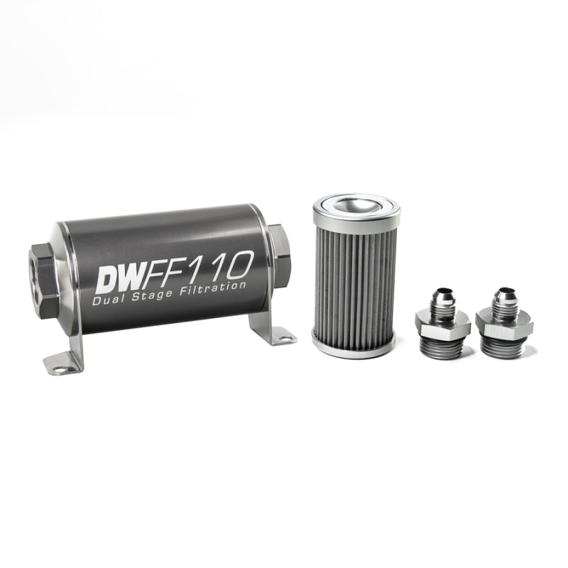 DeatschWerks Stainless Steel 6AN 40 Micron Universal Inline Fuel Filter Housing Kit (110mm) 8-03-110-040K-6