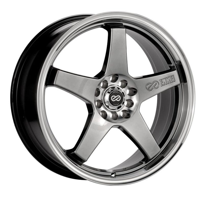 Enkei EV5 17x7 4x100/108 45mm Offset 72.6 Bolt Diameter Hyper Black w/ Machined Lip Wheel 446-770-1145HB