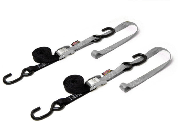 POWERTYE Tie-Down Cam S-Hook Soft-Tye 1"X6' Black/Silver Pair 23624 BK/CHRM