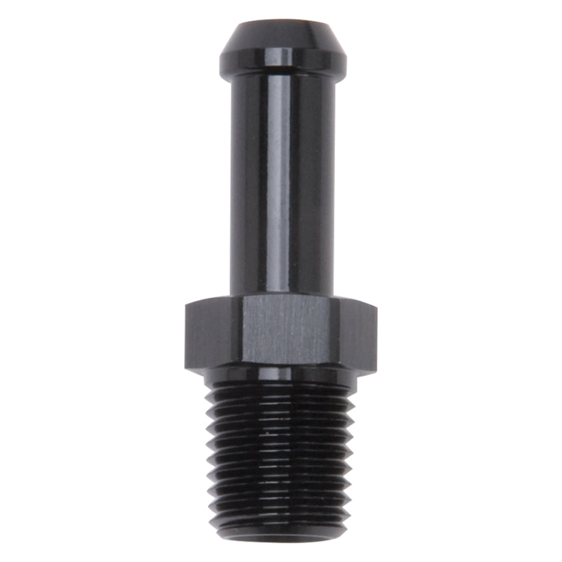 Edelbrock Hose End Straight 1/4In NPT to 3/8In Barb Black Anodize