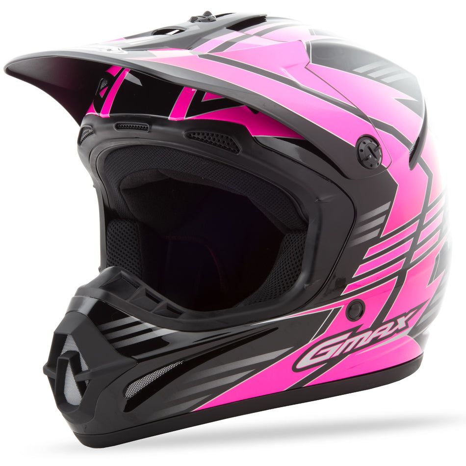 GMAX Youth Gm-46.2y Off-Road Race Helmet Black/Hi-Vis Pink Ym G3466401 TC-14