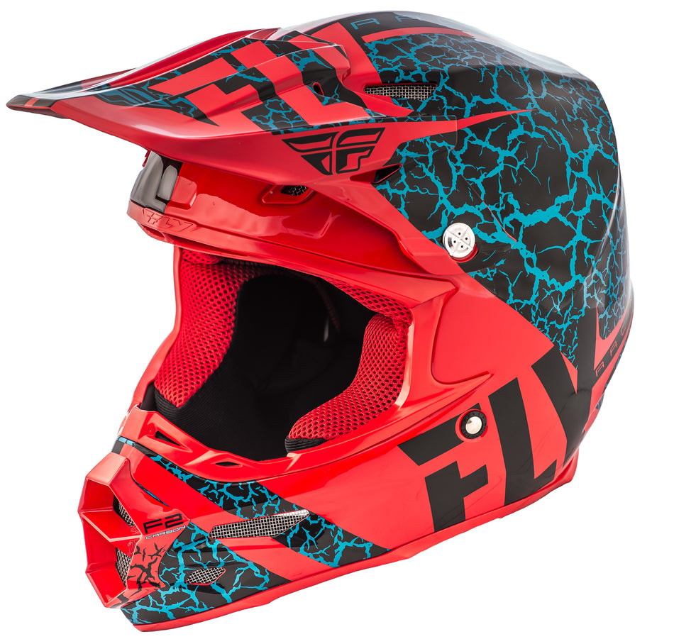 FLY RACING F2 Carbon Fracture Helmet Black/Red/Light Blue Sm 73-4172-2-S