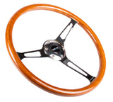 NRG Reinforced Steering Wheel (360mm) Classic Wood Grain w/Chrome Cutout 3-Spoke Center RST-360SL