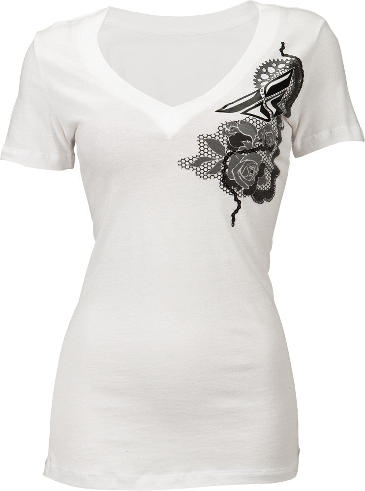 FLY RACING Laced V-Neck Ladies Tee White 2x 356-02542X